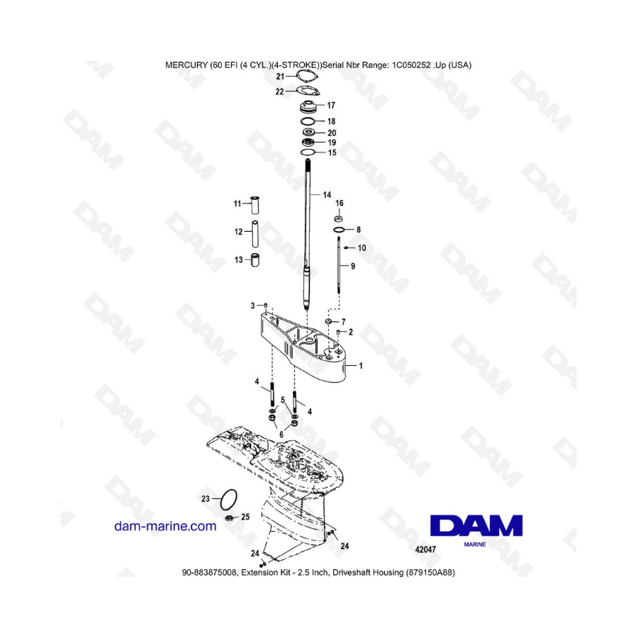Mercury 60 EFI - Extension kit - 2.5 inch, driveshaft housing