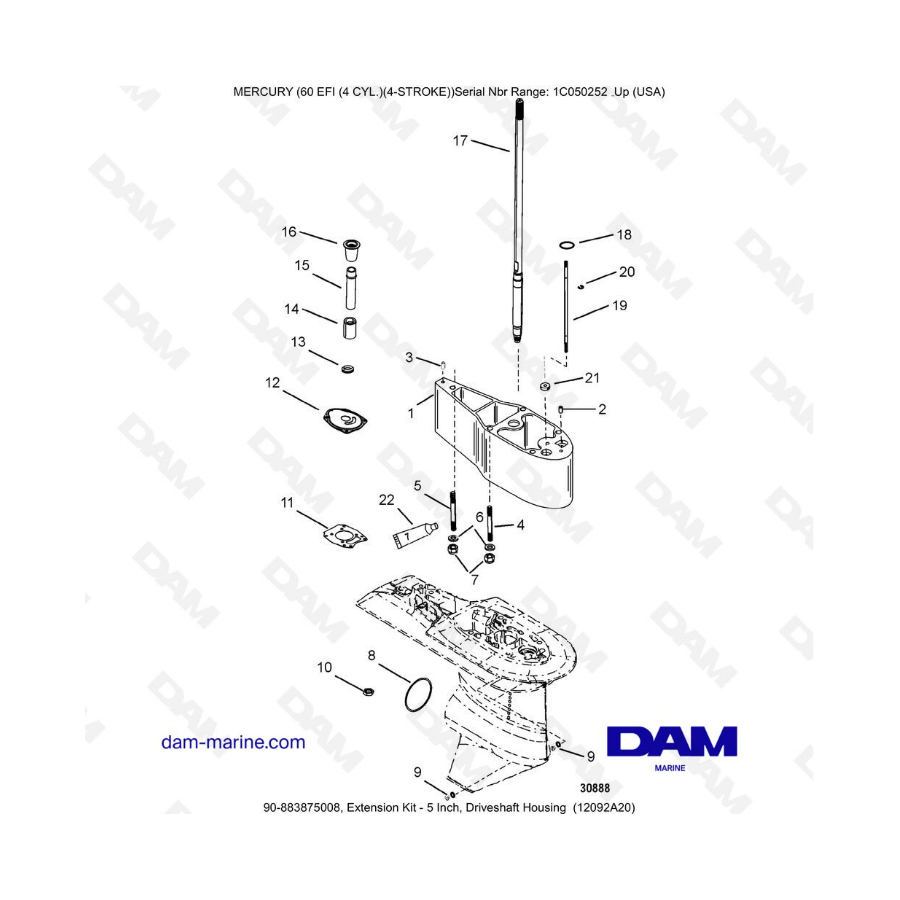 Mercury 60 EFI - Extension kit - 5 inch, Driveshift housing