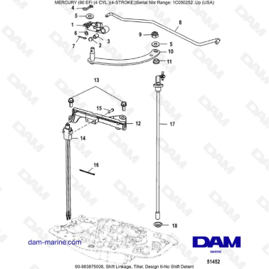 Mercury 60 EFI - Shift Linkage, Tiller, Design II