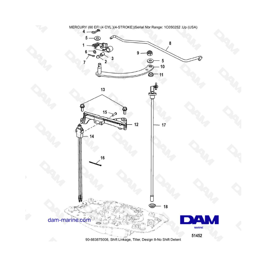 Mercury 60 EFI - Shift Linkage, Tiller, Design II