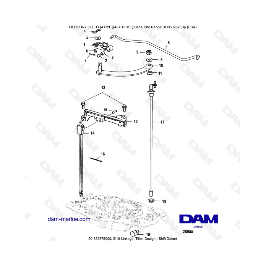 Mercury 60 EFI - Shift Linkage, Tiller, Design I-Shift Detent