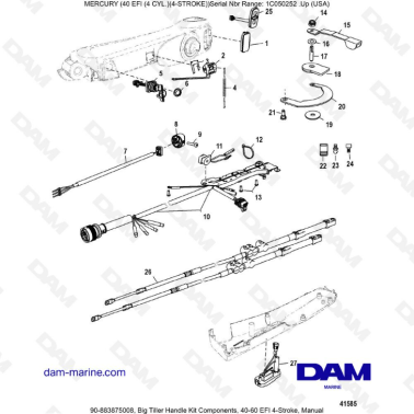 Mercury 40 EFI - Big tiller handle kit components, 40-60 EFI 4 Stroke, manual