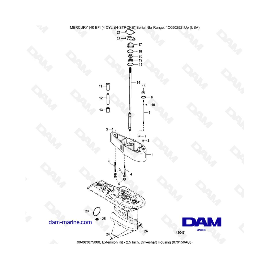 Mercury 40 EFI - Extension Kit - 2.5 Inch, Driveshaft Housing (879150A88)