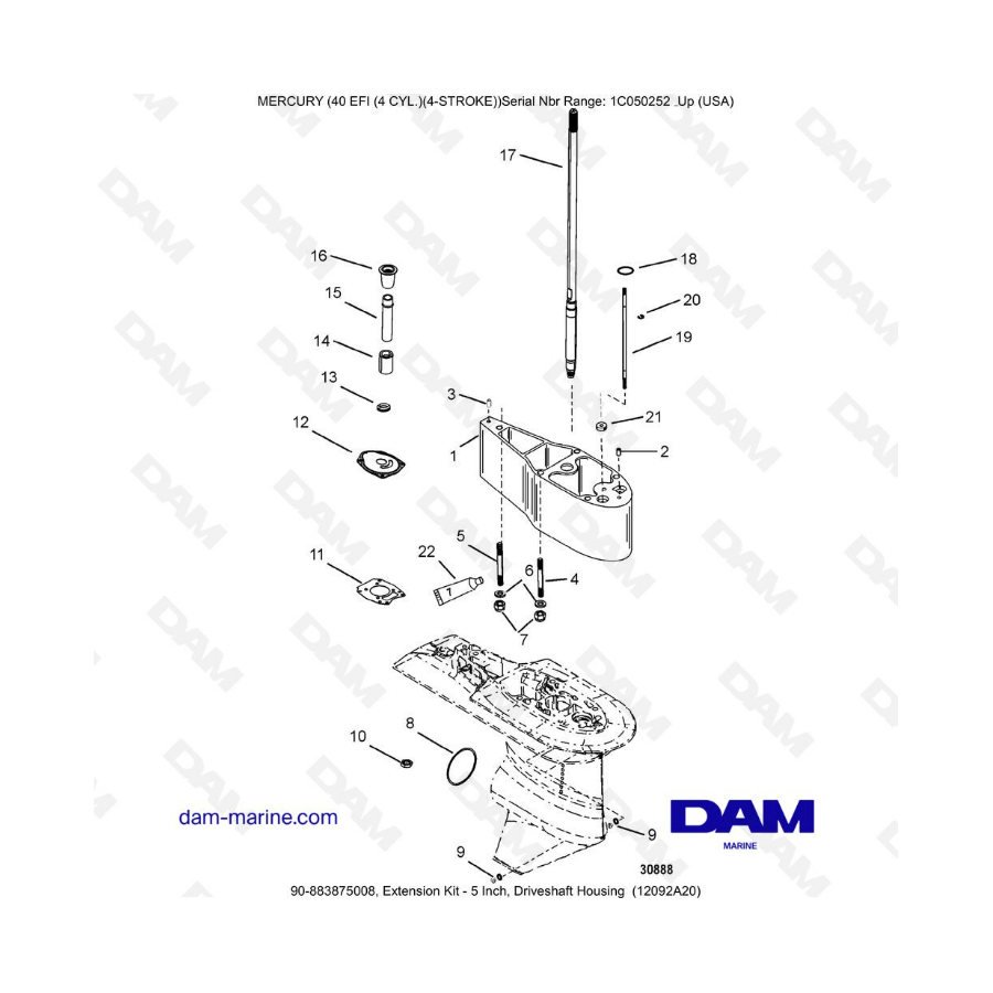 Mercury 40 EFI - Extension kit - 5 inch, driveshaft housing