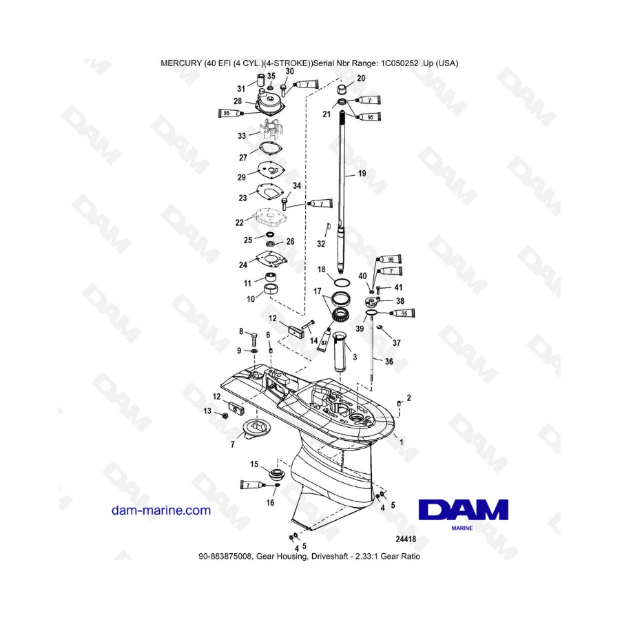 Mercury 40 EFI - Gear Housing, Driveshaft - 2.33:1 Gear Ratio