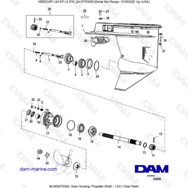 Mercury 40 EFI - Gear housing, propeller shaft - 1.83:1 Gear ratio