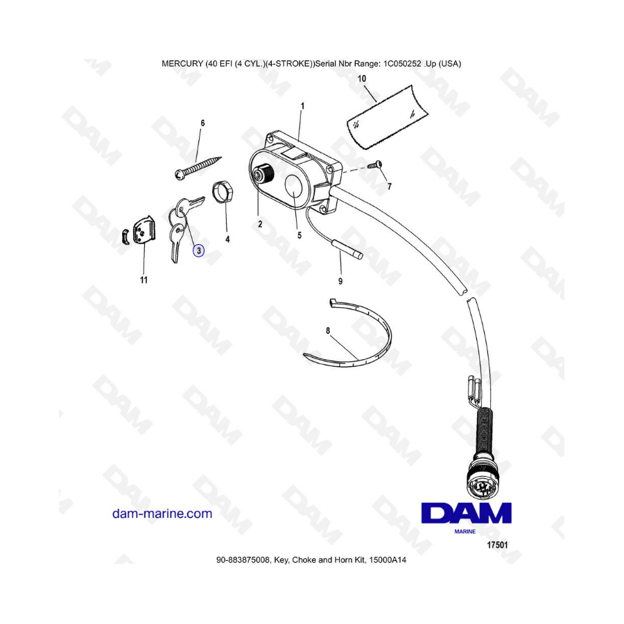 Mercury 40 EFI - Key, Choke and Horn Kit, 15000A14