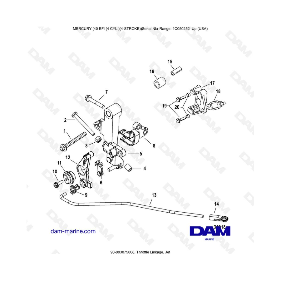 Mercury 40 EFI - Varillaje del acelerador, surtidor