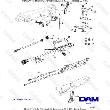 Mercury 50 EFI - Big Tiller Handle Kit Components, 40-60 EFI 4-Stroke, Manual