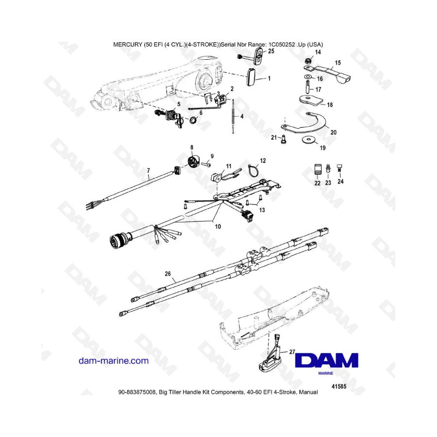 Mercury 50 EFI - Big Tiller Handle Kit Components, 40-60 EFI 4-Stroke, Manual