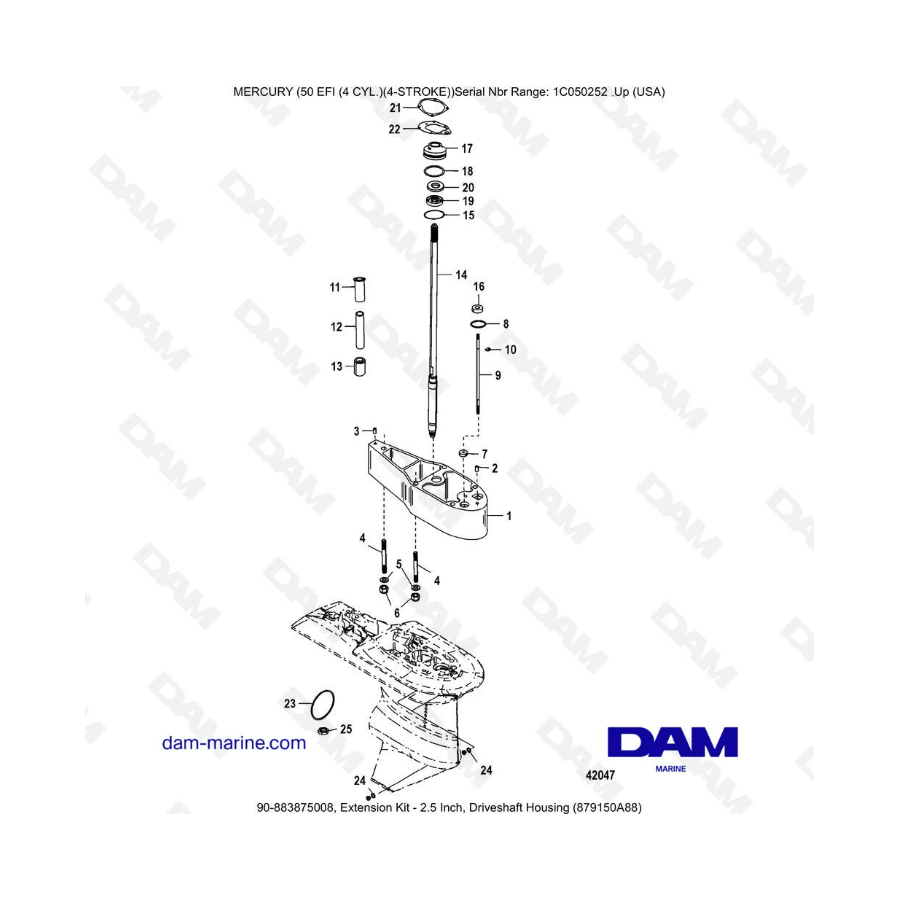 Mercury 50 EFI - Extension Kit - 2.5 Inch, Driveshaft Housing