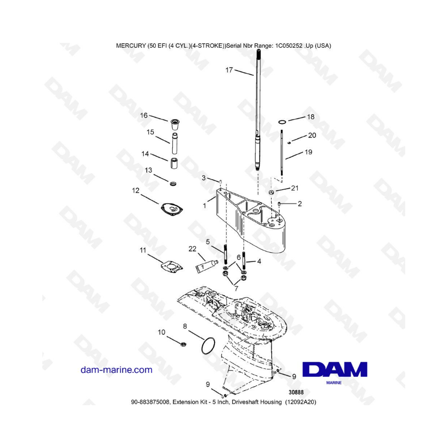 Mercury 50 EFI - Extension Kit - 5 Inch, Driveshaft Housing