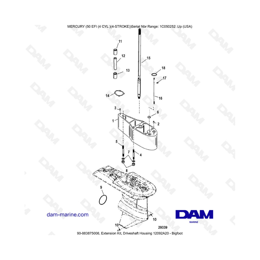 Mercury 50 EFI - Kit de extensión, carcasa del eje de transmisión 12092A20