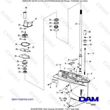 Mercury 50 EFI - Gear housing, driveshaft - 1.83:1 Gear ratio