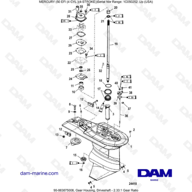 Mercury 50 EFI - Gear Housing, Driveshaft - 2.33:1 Gear Ratio
