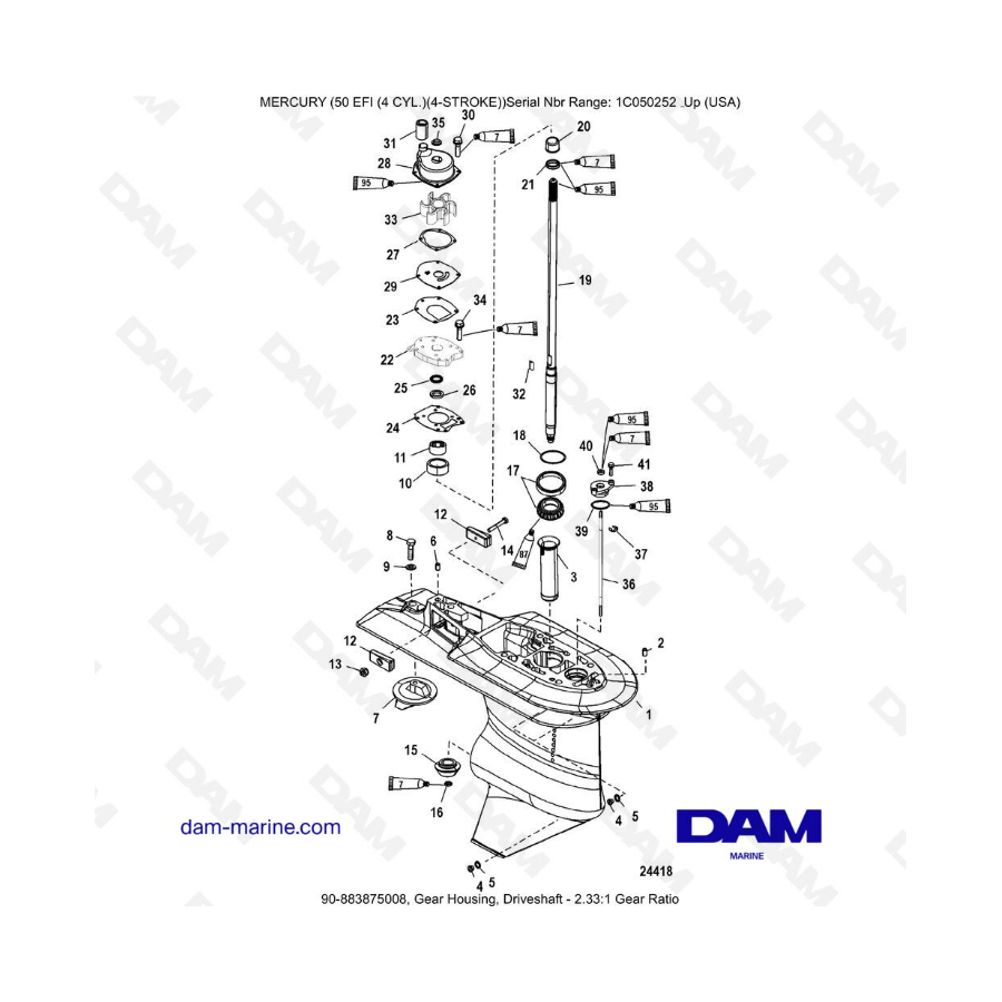 Mercury 50 EFI - Gear Housing, Driveshaft - 2.33:1 Gear Ratio