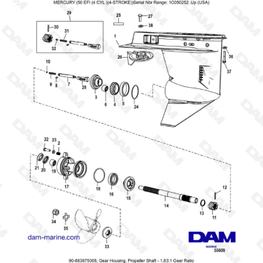 Mercury 50 EFI - Gear Housing, Propeller Shaft - 1.83:1 Gear Ratio