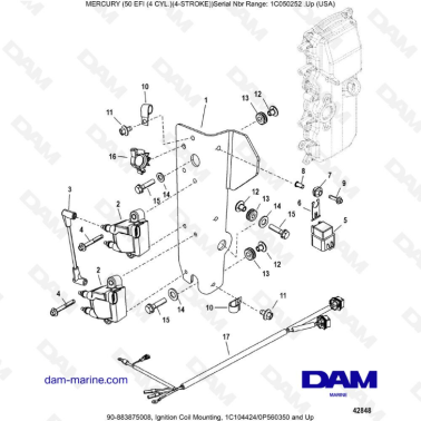 Mercury 50 EFI - Ignition coil mounting (new)