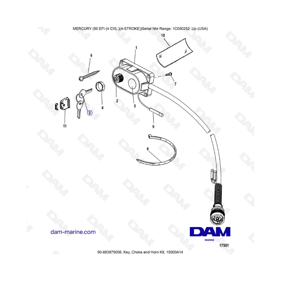 Mercury 50 EFI - Key, Choke and Horn Kit, 15000A14