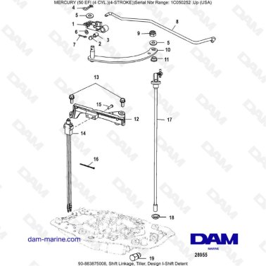 Mercury 50 EFI - Shift Linkage, Tiller, Design I-Shift Detent