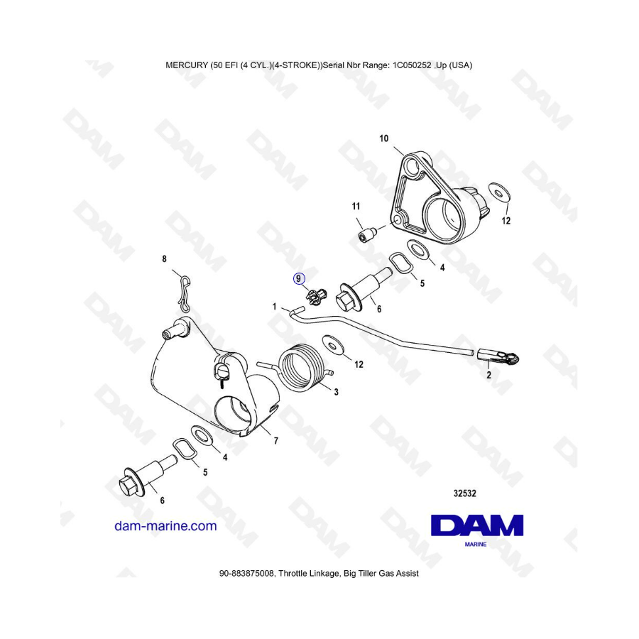 Mercury 50 EFI - Throttle Linkage, Big Tiller Gas Assist