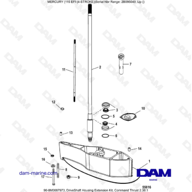 Mercury 115 EFI - DriveShaft Housing Extension Kit, Command Thrust 2.38:1