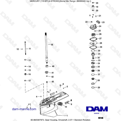Mercury 115 EFI - Gear Housing, Driveshaft, 2.07:1 Standard Rotation