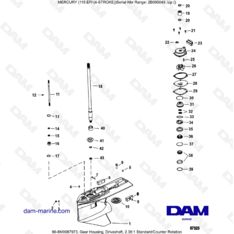 Mercury 115 EFI - Gear Housing, Driveshaft, 2.38:1 Standard/Counter Rotation