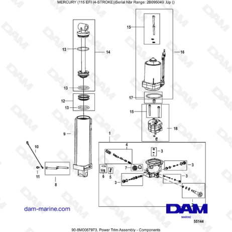 Mercury 115 EFI - Power Trim Assembly - Components