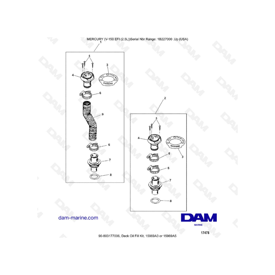 Mercury V-150 EFI (2.5L) - Deck Oil Fill Kit, 15969A3 or 15969A5 Mercury V-150 EFI (2.5L) - Deck Oil Fill Kit, 15969A3 or 15969A5