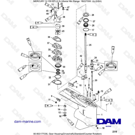 Mercury V-150 EFI (2.5L) - Gear Housing(Driveshaft)(Standard/Counter Rotation)