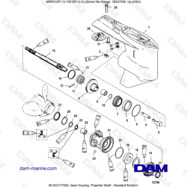 Mercury V-150 EFI (2.5L) - Gear Housing, Propeller Shaft - Standard Rotation