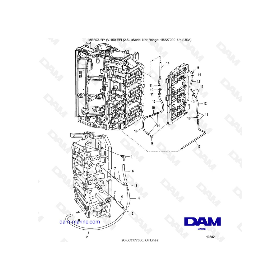 Mercury V-150 EFI (2.5L) - Conductos de aceite