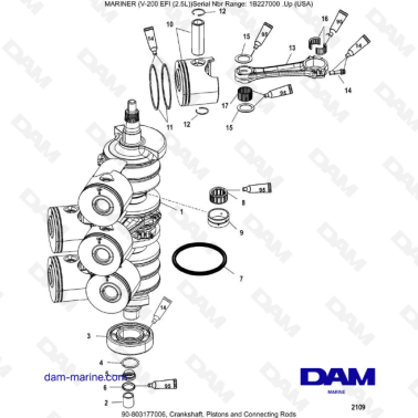 Mercury Mariner V-200 EFI (2.5L) - Crankshaft, Pistons and Connecting Rods