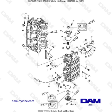 Mercury Mariner V-200 EFI (2.5L) - Cylinder Block and End Caps