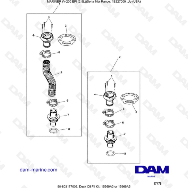 Mercury Mariner V-200 EFI (2.5L) - Deck Oil Fill Kit, 15969A3 or 15969A5