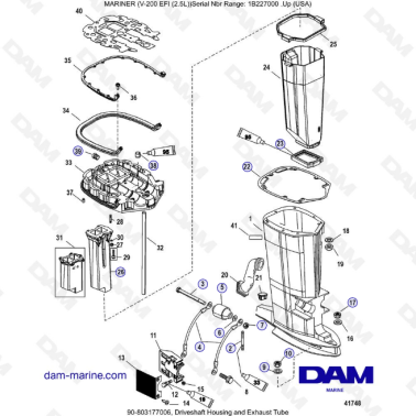 Mercury Mariner V-200 EFI (2.5L) - Driveshaft Housing and Exhaust Tube