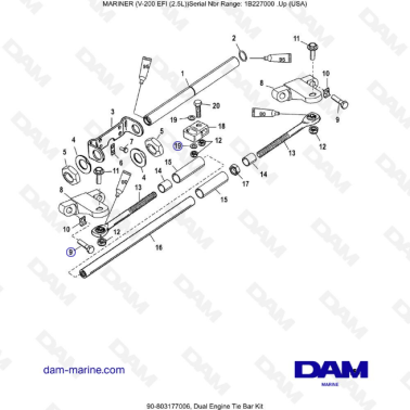 Mercury Mariner V-200 EFI (2.5L) - Dual Engine Tie Bar Kit