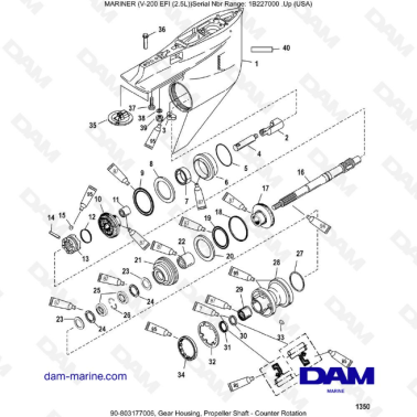 Mercury Mariner V-200 EFI (2.5L) - Gear Housing, Propeller Shaft - Counter Rotation