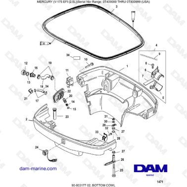 Mercury Mariner V-175 EFI (2.5L) - Bottom cowl