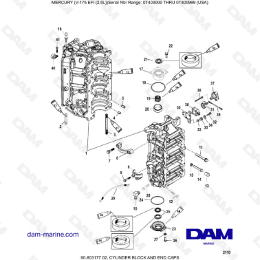 Mercury Mariner V-175 EFI (2.5L) - CYLINDER BLOCK AND END CAPS