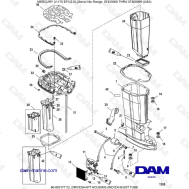 Mercury Mariner V-175 EFI (2.5L) - DRIVESHAFT HOUSING AND EXHAUST TUBE