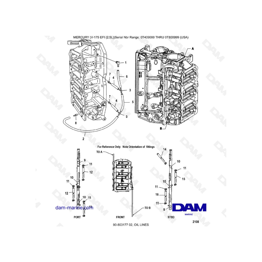 Mercury Mariner V-175 EFI (2.5L) - Oil lines Mercury Mariner V-175 EFI (2.5L) - Oil lines