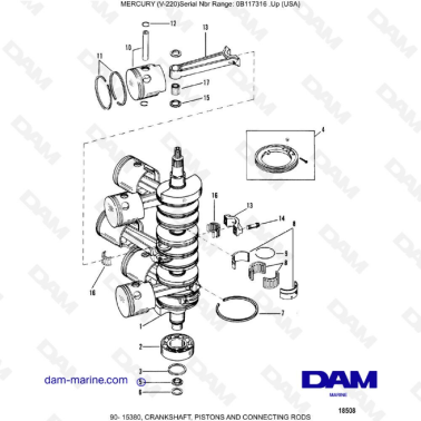 Mercury Mariner V-220 - CRANKSHAFT, PISTONS AND CONNECTING RODS