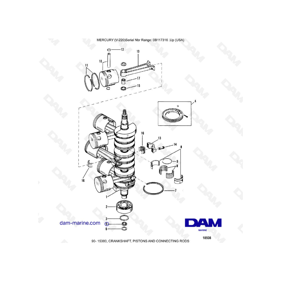 Mercury Mariner V-220 - CRANKSHAFT, PISTONS AND CONNECTING RODS
