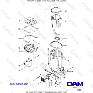 Mercury Mariner V-220 - DRIVESHAFT HOUSING AND EXHAUST TUBE