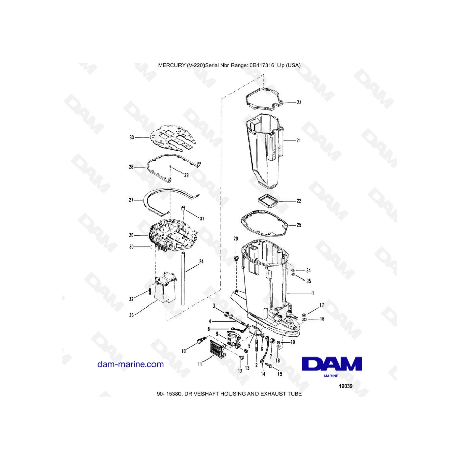 Mercury Mariner V-220 - DRIVESHAFT HOUSING AND EXHAUST TUBE