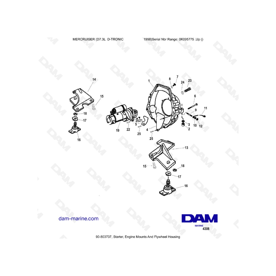 MERCRUISER D7.3L D-TRONIC - Starter, Engine Mounts And Flywheel Housing