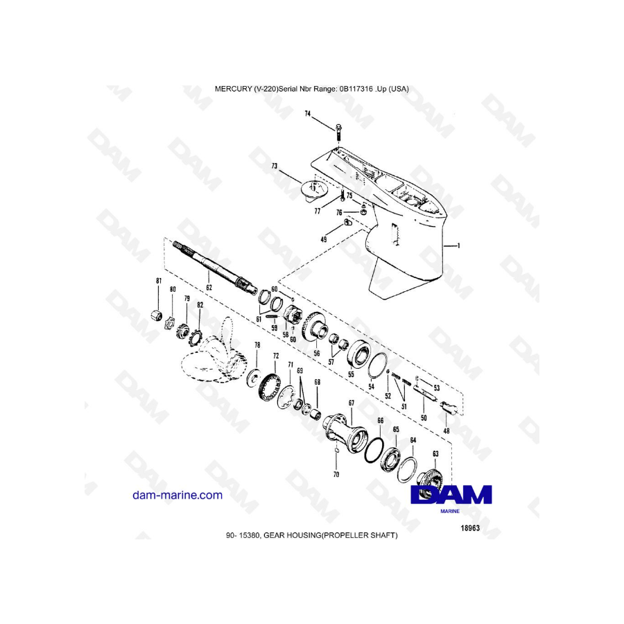 Mercury Mariner V-220 - GEAR HOUSING(PROPELLER SHAFT)