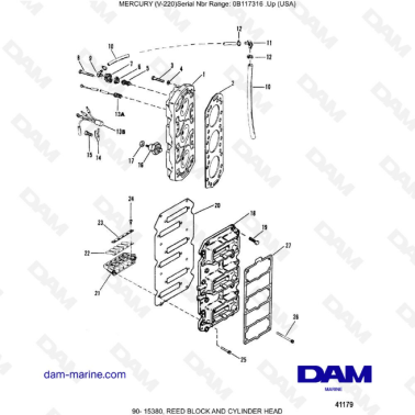 Mercury Mariner V-220 - REED BLOCK AND CYLINDER HEAD